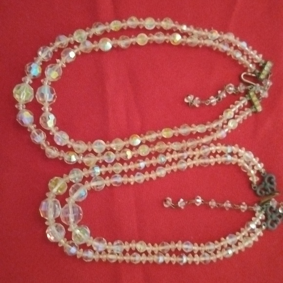 Vtg LOT of 2 AB Rock Crystal Double strand Chokers - Picture 1 of 13